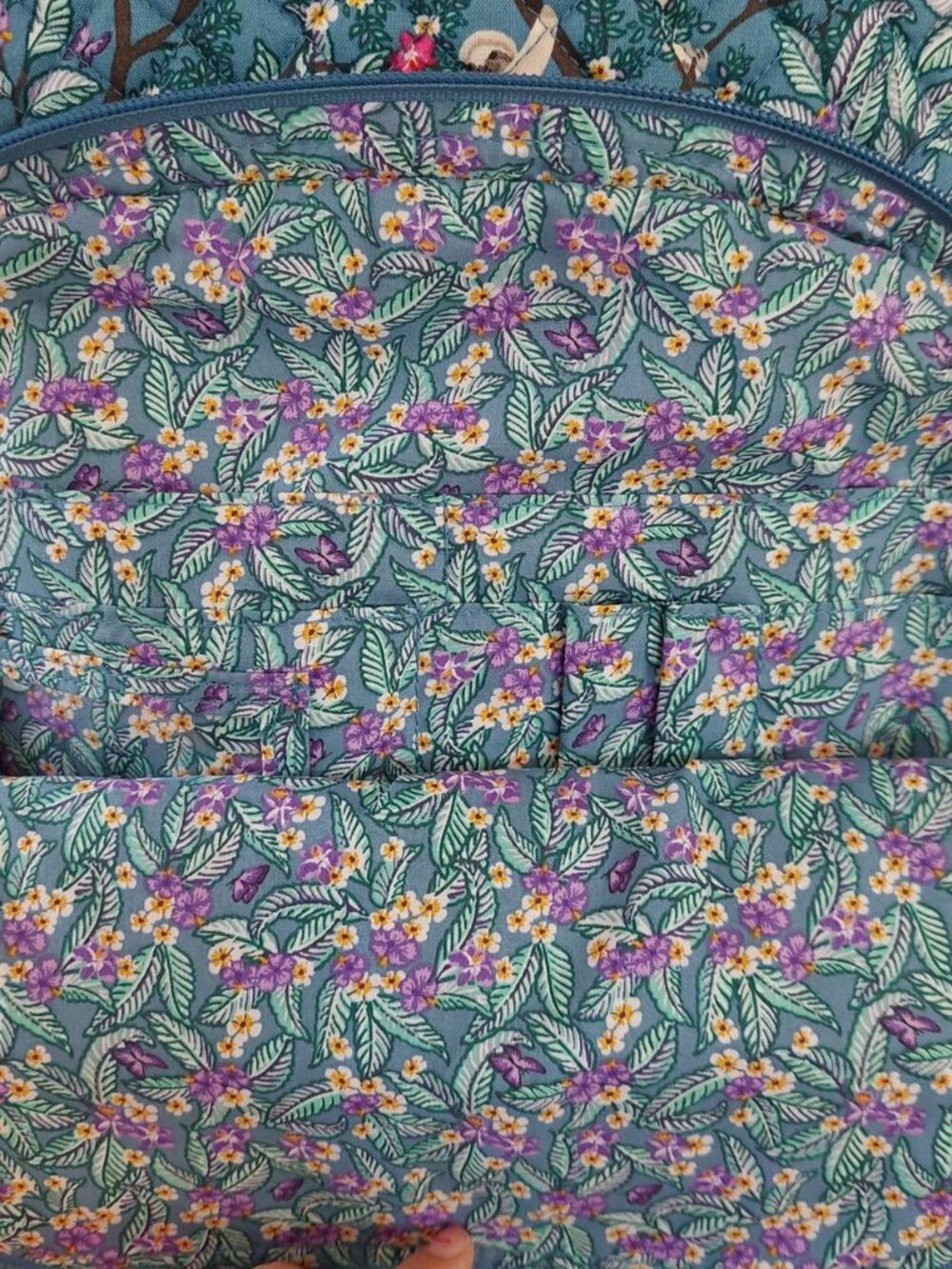 vera bradley Sloth backpack with sloths and flowers on a teal background #sloth - Picture 6 of 6